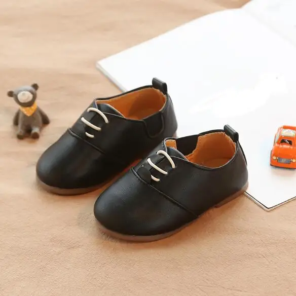 Весенне-Осенняя детская кожаная обувь; мягкая удобная обувь на плоской подошве для мальчиков и девочек; Детские лоферы в британском стиле; обувь для малышей; 03K - Цвет: Черный