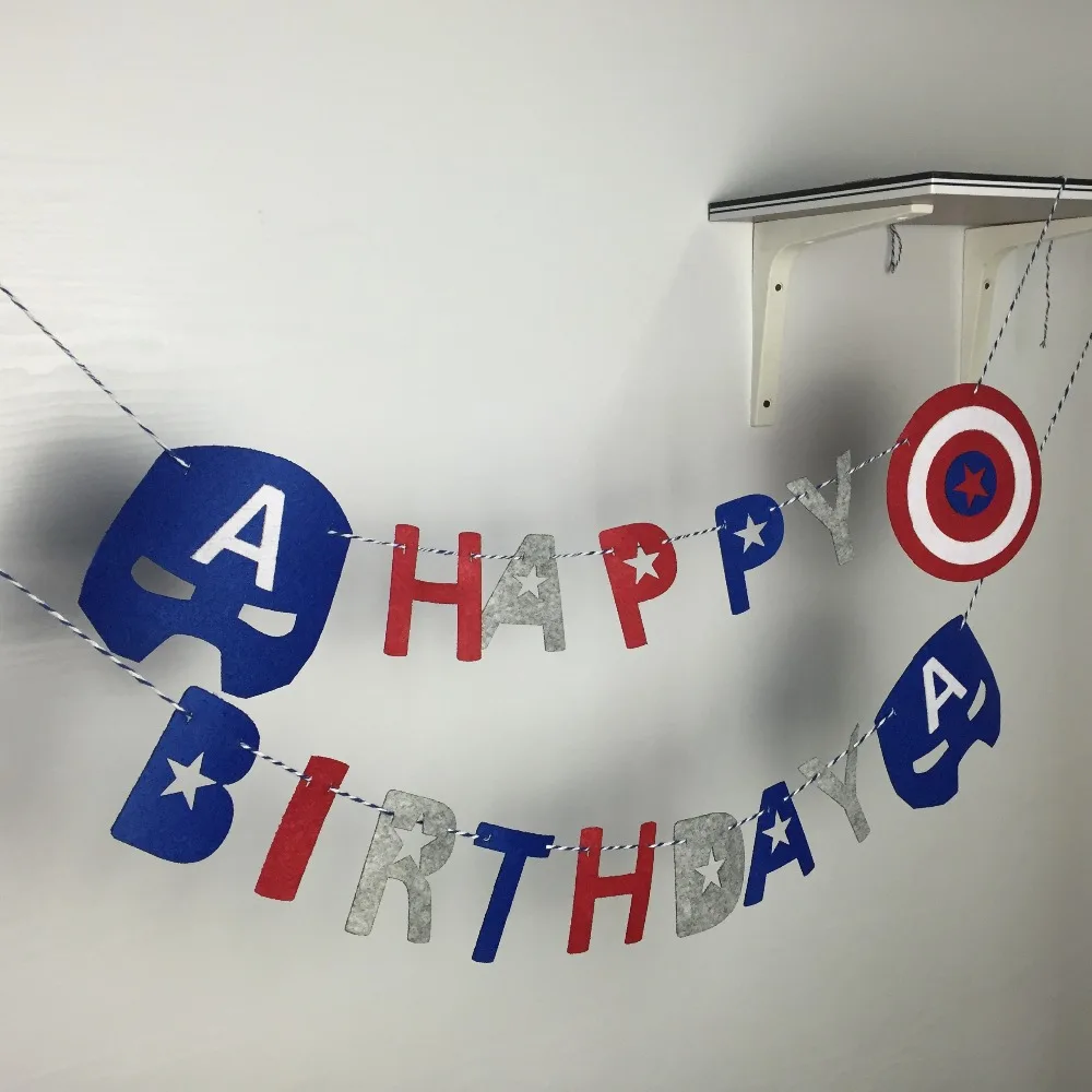 

Partywakaka Captain Amrican Superhero 3 Meter rope Felt Banner Flag Birthday Party Decoration Bunting supply fabric