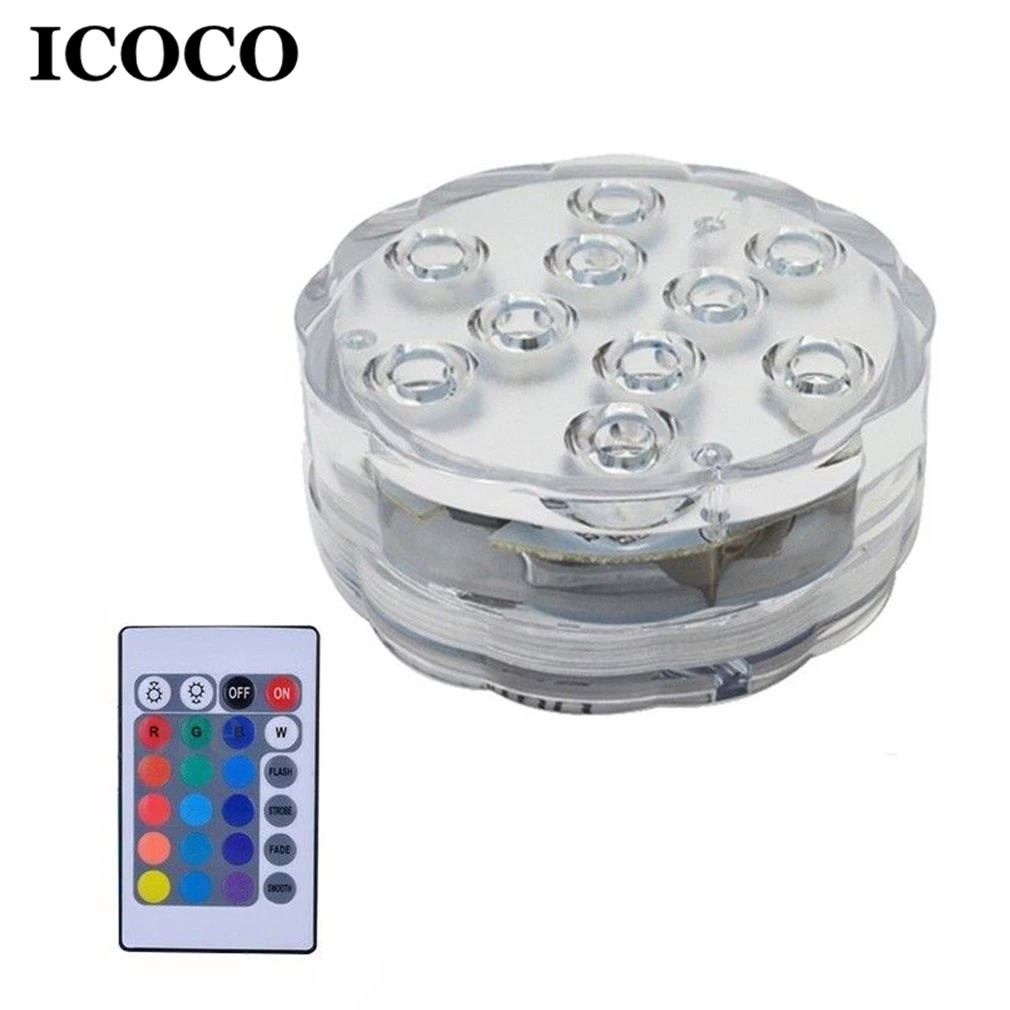 

ICOCO RGB Submersible Light Underwater LED Light with Remote Control for Swimming Pool Light Battery Operated Garden Party Decor