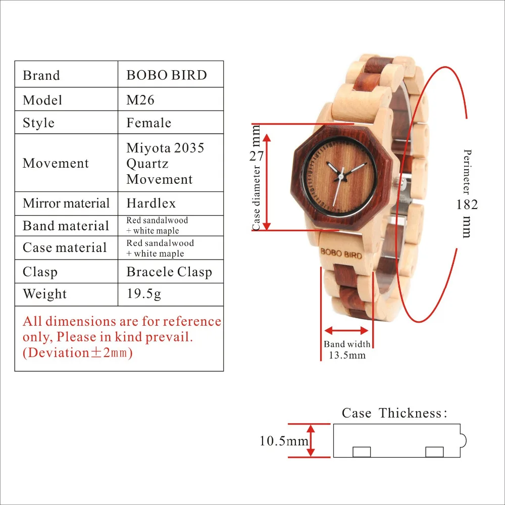 Бренд BOBO BIRD женские часы Восьмиугольные деревянные часы женские наручные часы с браслетом relogio feminino B-M26