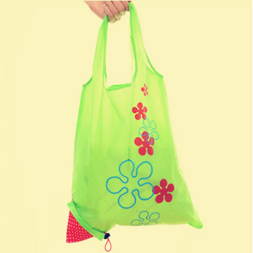 1 шт. Цветочный складной многоразовый продуктовый полиэстер, сумка для хранения, большая сумка для покупок клубники, милая дорожная сумка, Эко сумка для хранения - Color: Green