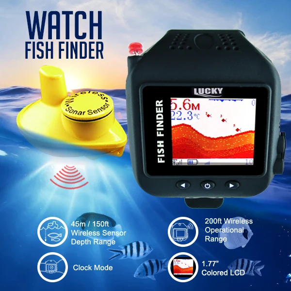 FF-518 محظوظ للماء ووتش نوع صياد السمك الملونة شاشة الاستشعار اللاسلكية Fishfinder وضع الساعة المدمج في البطارية