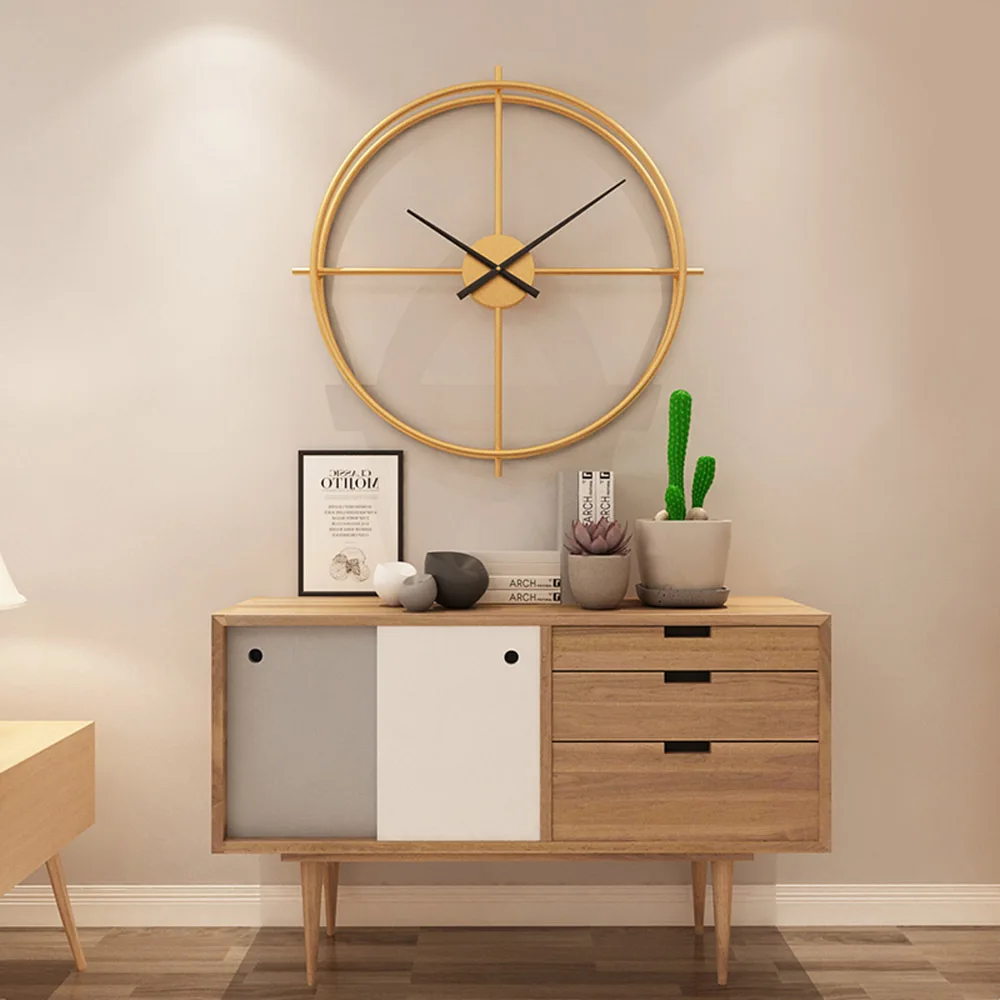 

Round Iron Art Wall Hanging Clock Mental Silent Wall Clock Modern Design Home Living Room Decorative Clocks