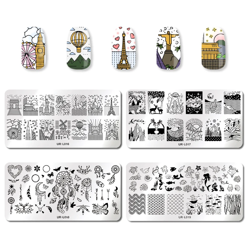 

UR SUGAR Halloween Series Stamping Template Rectangle Stainless Steel Nail Art Stamping Image Plates DIY Stamp Polish