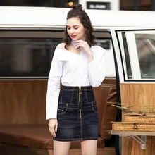 AudWhale Высокая талия Женская джинсовая юбка лето Повседневная прямая молния Fly юбка труба женский джинсовый бандаж юбка