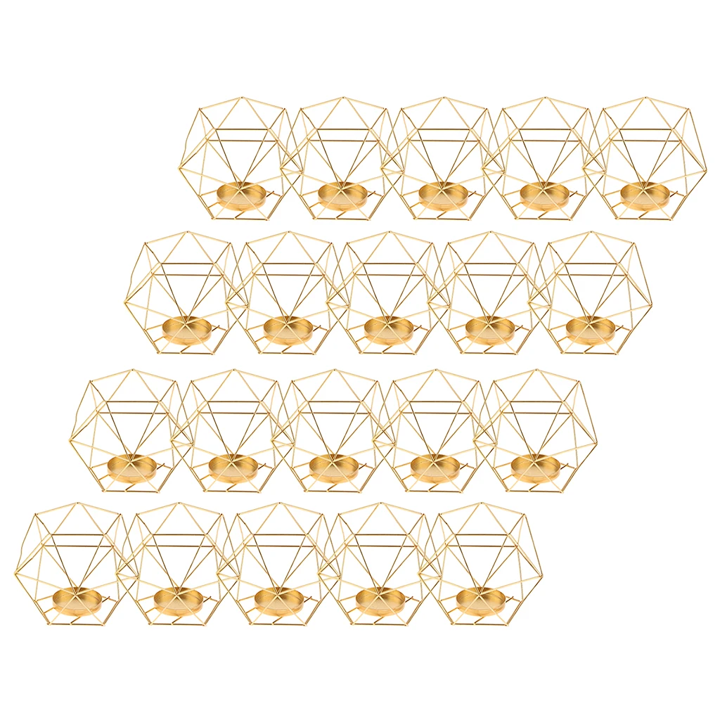 20pcs Iron Wire 3D Geometric Candle Tea Light Holder Home Decor Party Supplies for Wedding Christmas New Year Events