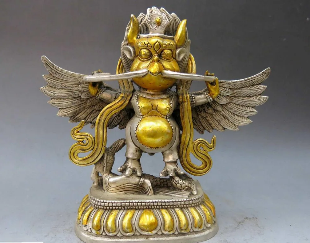 8&quot China hand-made silver gild carved buddhism redpoll buddha sculpture Statue | Дом и сад