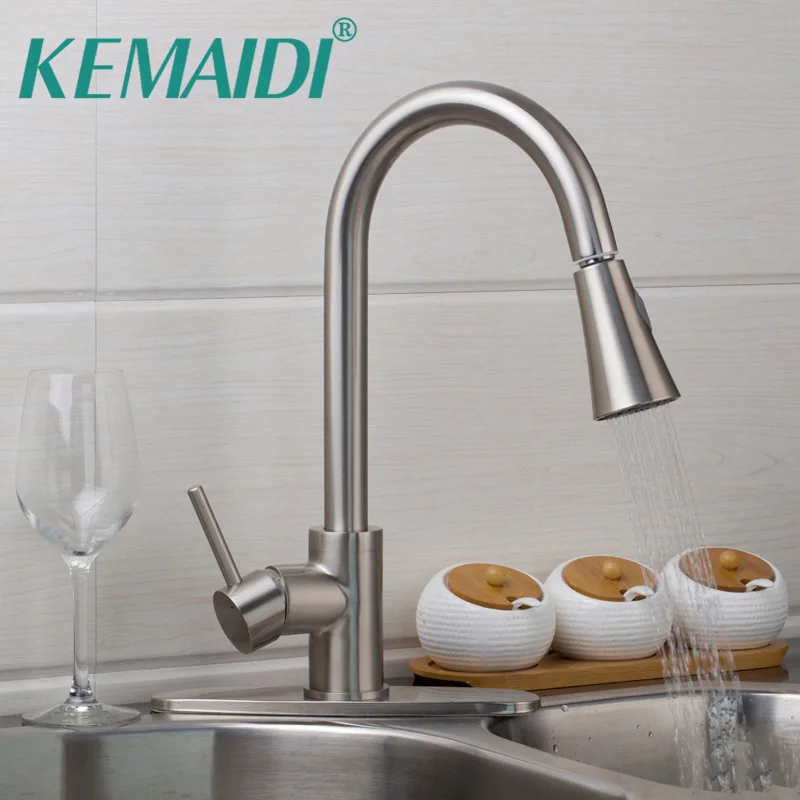 KEMAIDI US выдвижной опрыскиватель кухонный кран Матовый никелевый смеситель с одной