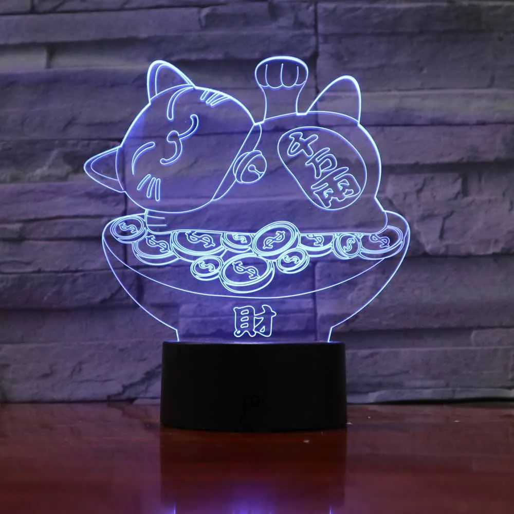 7 Colors Changing 3D Visual Plutus Cat Modelling Table Lamp Led