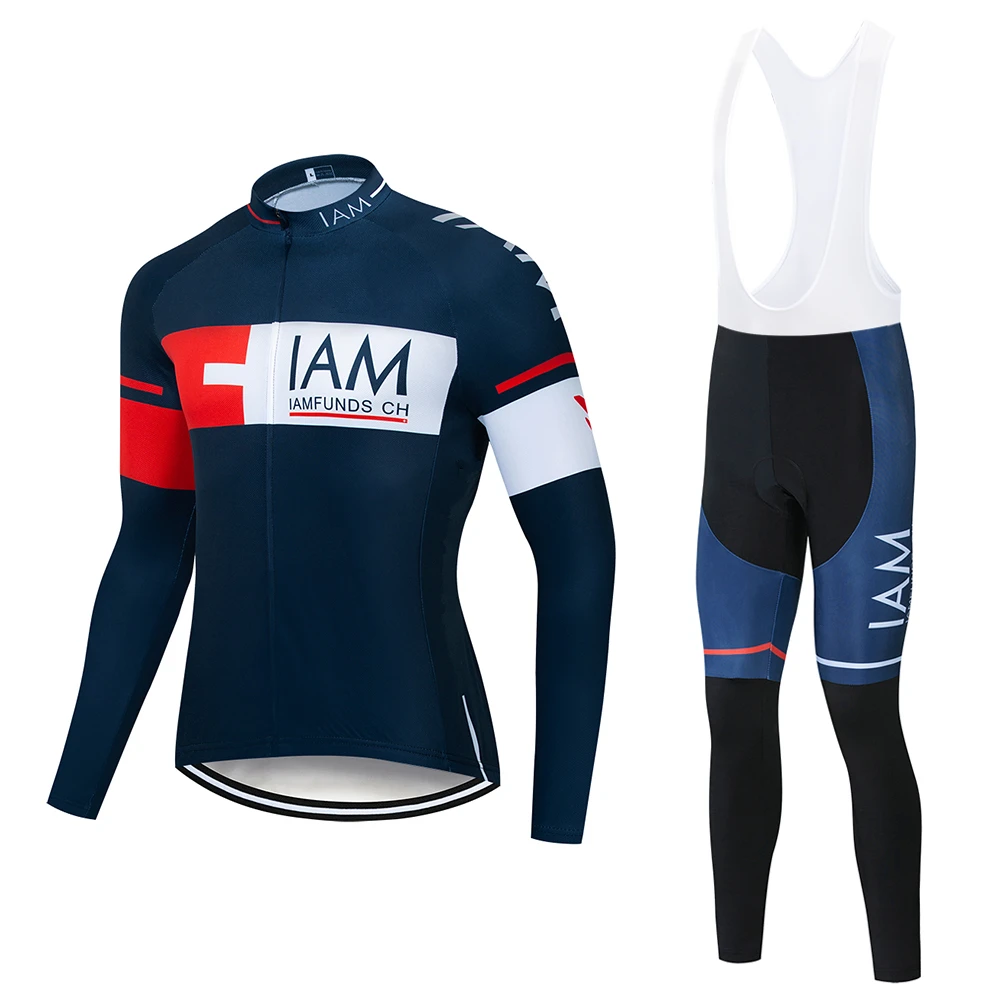 Spring autumn pro team IAM funds blue cycling kits jersey mens long sleeve cycling cloth MTB Cycling clothing Bicycle gel pad