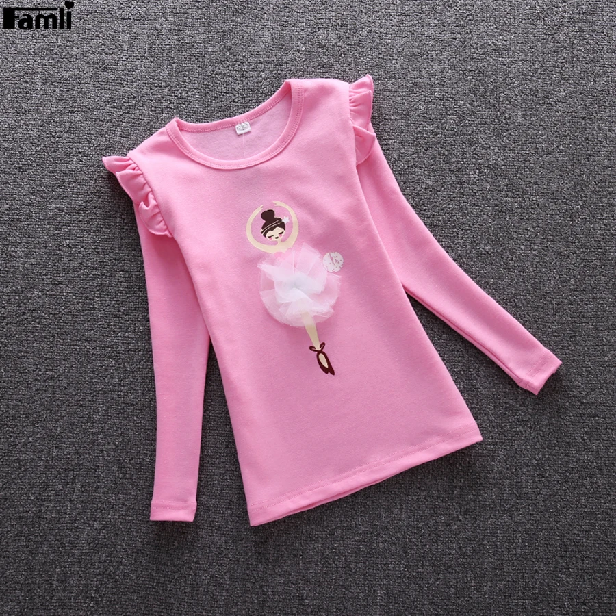 

Famli Girls Spring Autumn T-shirt Children Girl Fashion Long Sleeve Lace Flower Cotton School Shirt 4-10Y Kids Tee Shirt