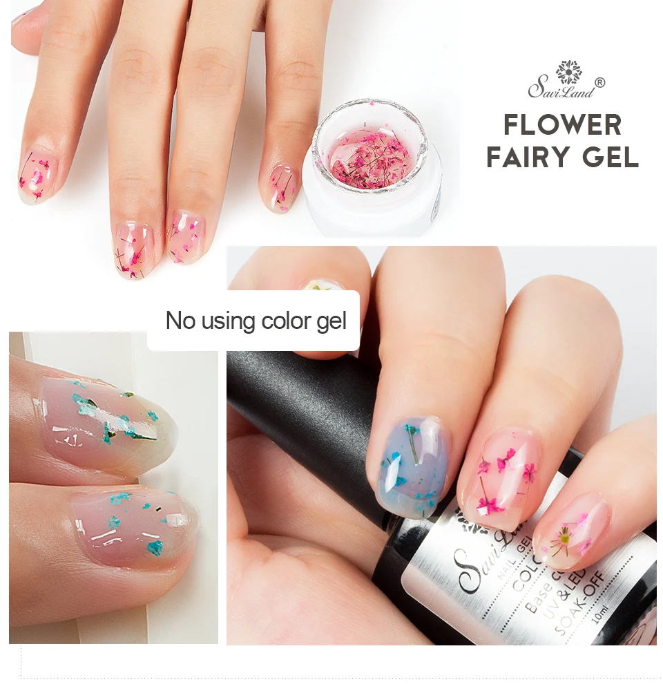 Saviland Floral Uv Gel 3D DIY Desgin Natural Fairy Nail Gel Polish Paint Dried Flowers Nail Art Glue Varnish Lucky Gel