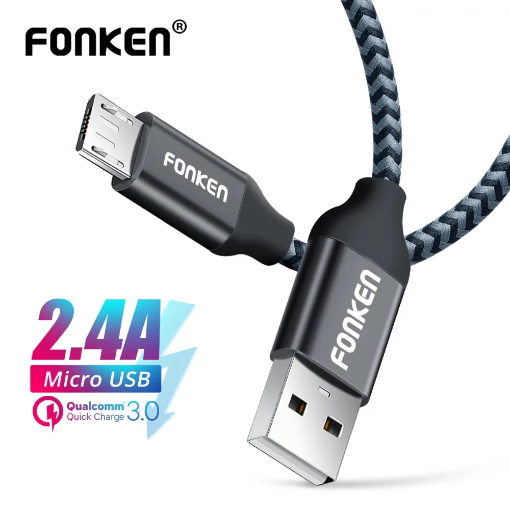 FONKEN Cable Micro USB 2.4A Mini USB cargador rápido Cable de teléfono 2128AWG 1 m 2 m 3 m de carga rápida trenza cable para Android Cables de datos