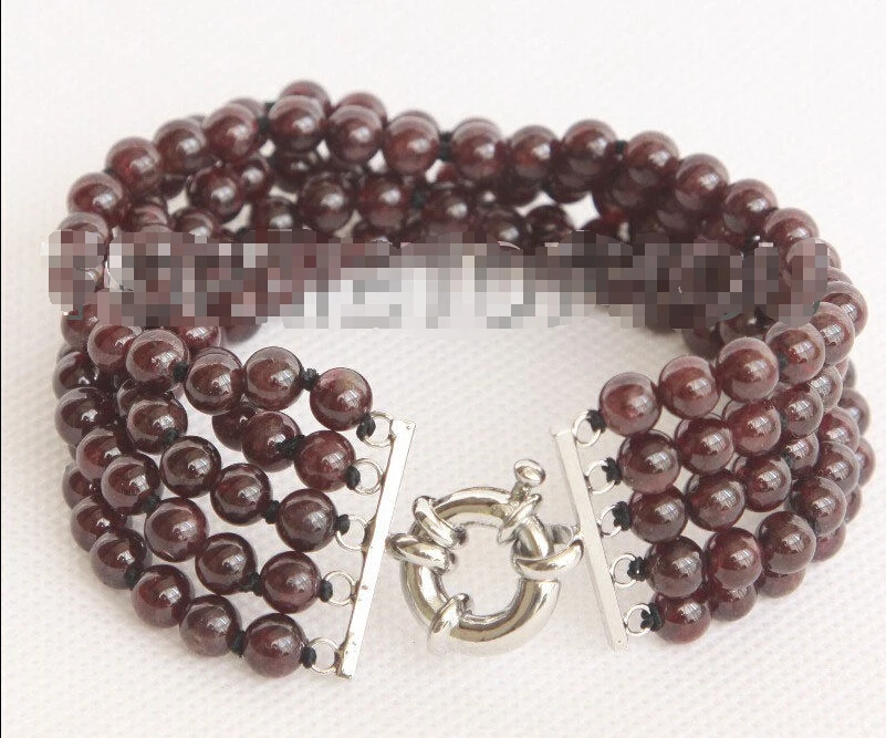 

Free shipping >>>>>>8" 5strand 6mm round red garnet bracelet 18KGP E3073