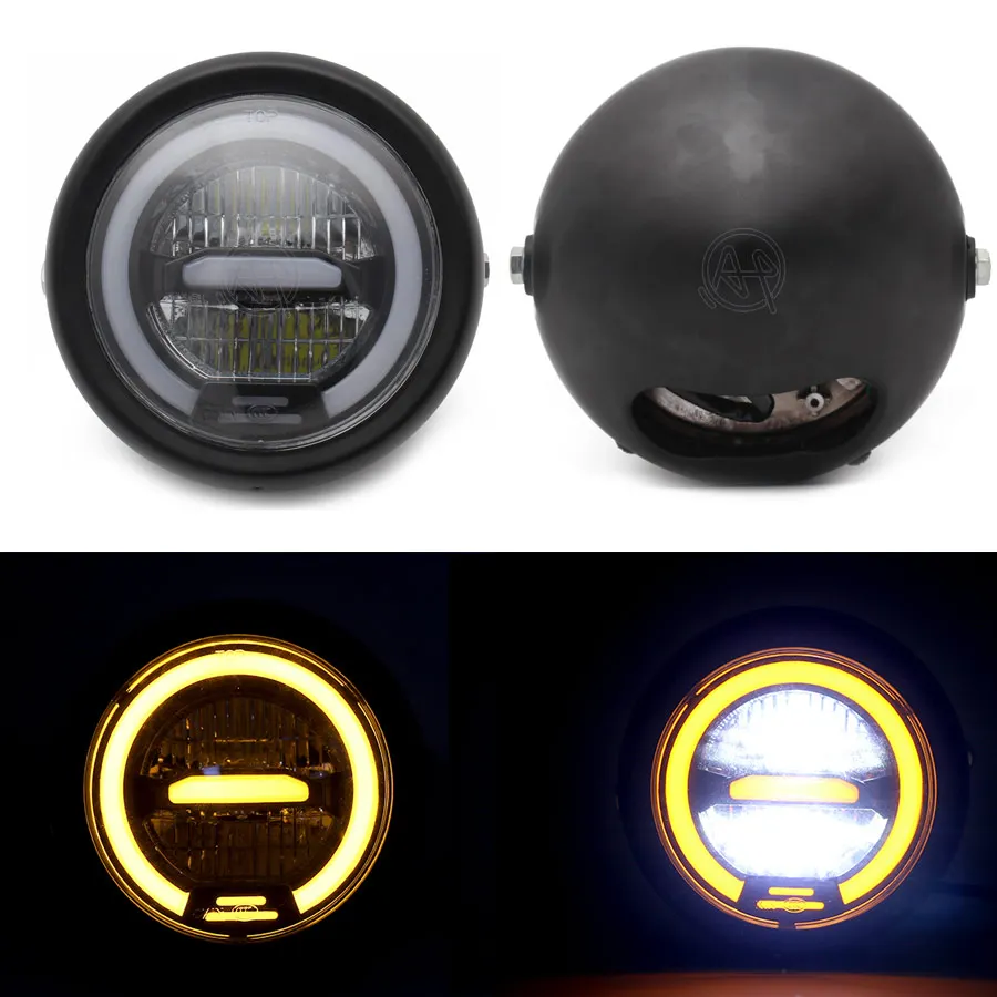 

Amber Light for Motorcycle Retro Headlight Vintage Spotlight Moto Big Round LED Headlamp Front Light Universal For Harley Honda