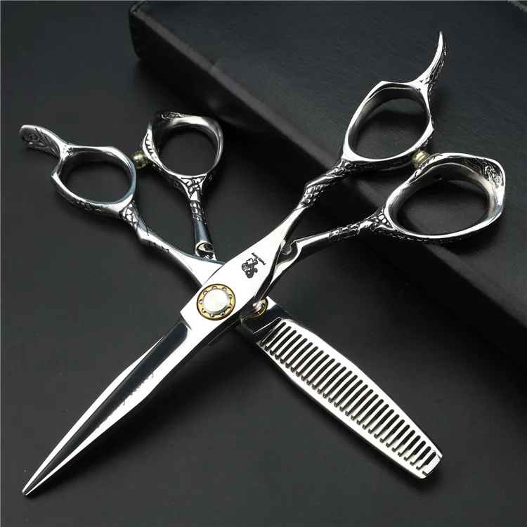 Подшипник винт 6 дюймов филировочные ножницы для волос Профессиональные Парикмахерские ножницы 440C Стальные парикмахерские инструменты для укладки волос - Цвет: set