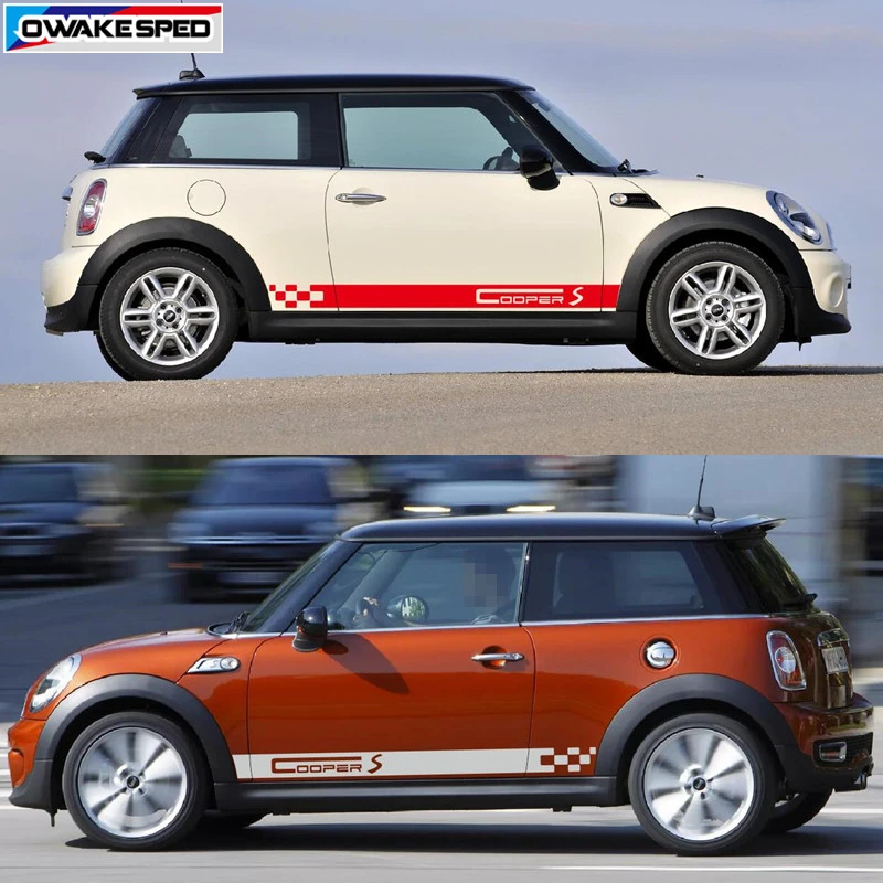 For MINI Cooper S Graphic Stripes Racing Sport Door Side Skirt Sticker Car Body Decor Decal For R55 F56 F54 R55 R56 R57 3-5 Door (2)
