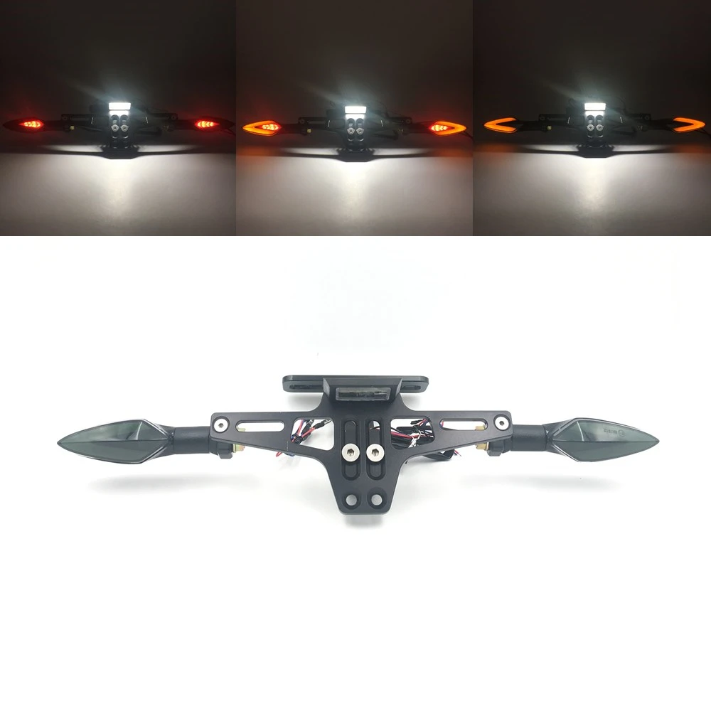 Universal Motorcycle Adjustable License Number Plate Frame Holder Bracket Mount With Turn Signal Brake Lamp Amber/Red Light COB |