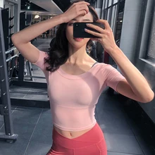 Женские футболки для йоги, сексуальная открытая спина, короткий рукав, спортивный укороченный топ, женская рубашка для фитнеса, быстросохнущая тренировка, одежда для бега, спортивная одежда