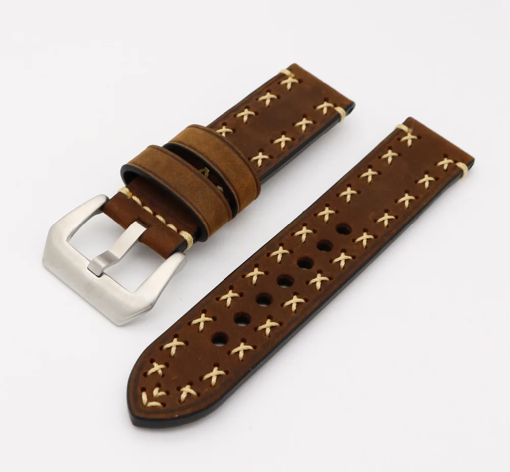 20 22 24 26mm 2016New Men women Dark Brown Watch Band Genuine Cowhide