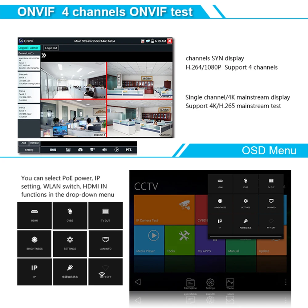 " сенсорный экран CCTV тестер 8 Гб IP/CVBS/TVI/CVI/AHD/SDI/EX-SDI 4 к камера тестер монитор Wifi безопасности ONVIF HDMI вход/выход