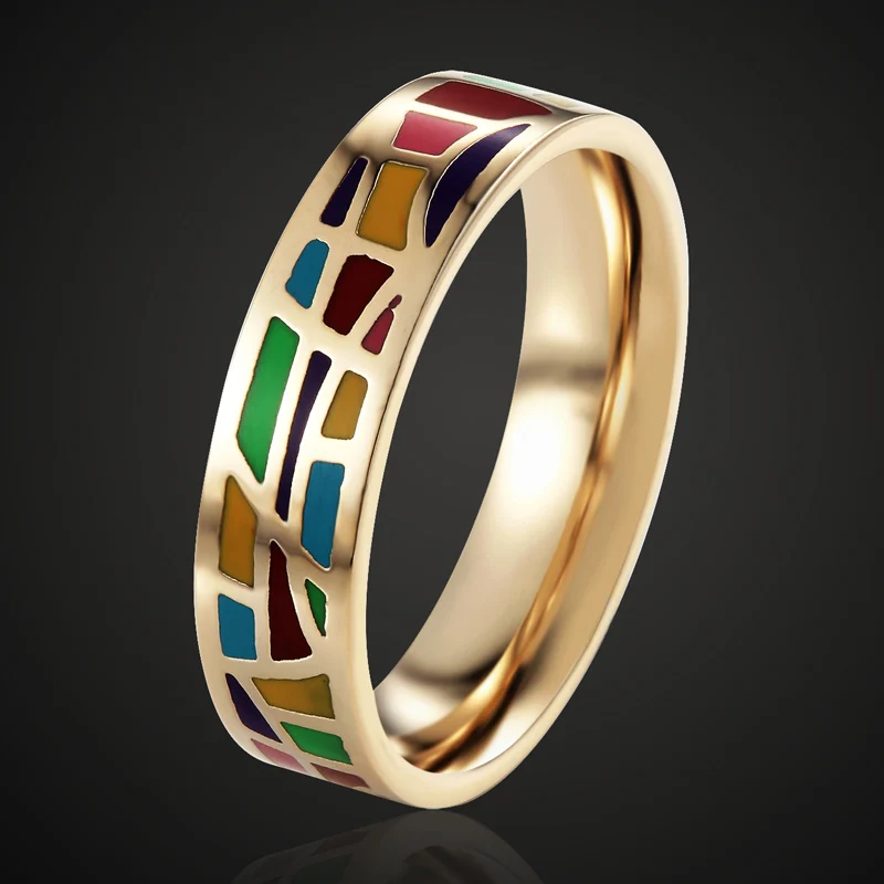 

Blucome 6mm Width Enamel Ring for women men Jewelry Statement Stainless Steel Ring Bijuteriras Women Russian Design Anel Ouro