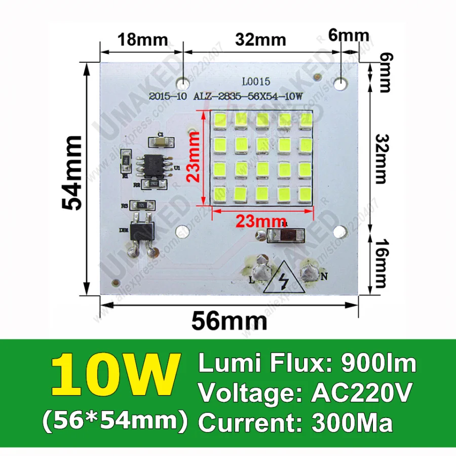 Реальный ватт 10 Вт 56x54 мм переменный ток 220 В PCB smd интегрированный IC драйвер не