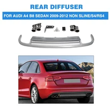 PP Car Rear Bumper Diffuser Lip With Exhaust Muffler For Audi A4 B8 Sedan 4 Door Non Sline S4 RS4 2009-2012