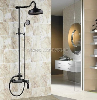 

Bathroom Wall Mounted Oil Rubbed Bronze Rain Shower Faucet Set with Single Handle Tub Mixer Tap + Ceramic Handheld Shower Wrs723