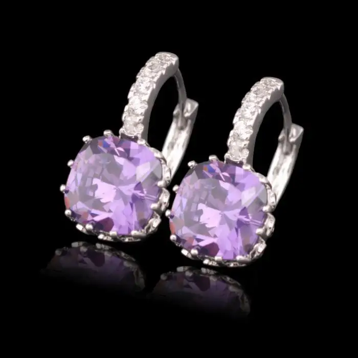 Заводская распродажа) Модные серьги для девочек AAA драгоценные камни прозрачный/розовый/Глубокий фиолетовый/светильник фиолетовый Сделано окружающей среды латунь MxGxFam - Окраска металла: Deep Purple Stone