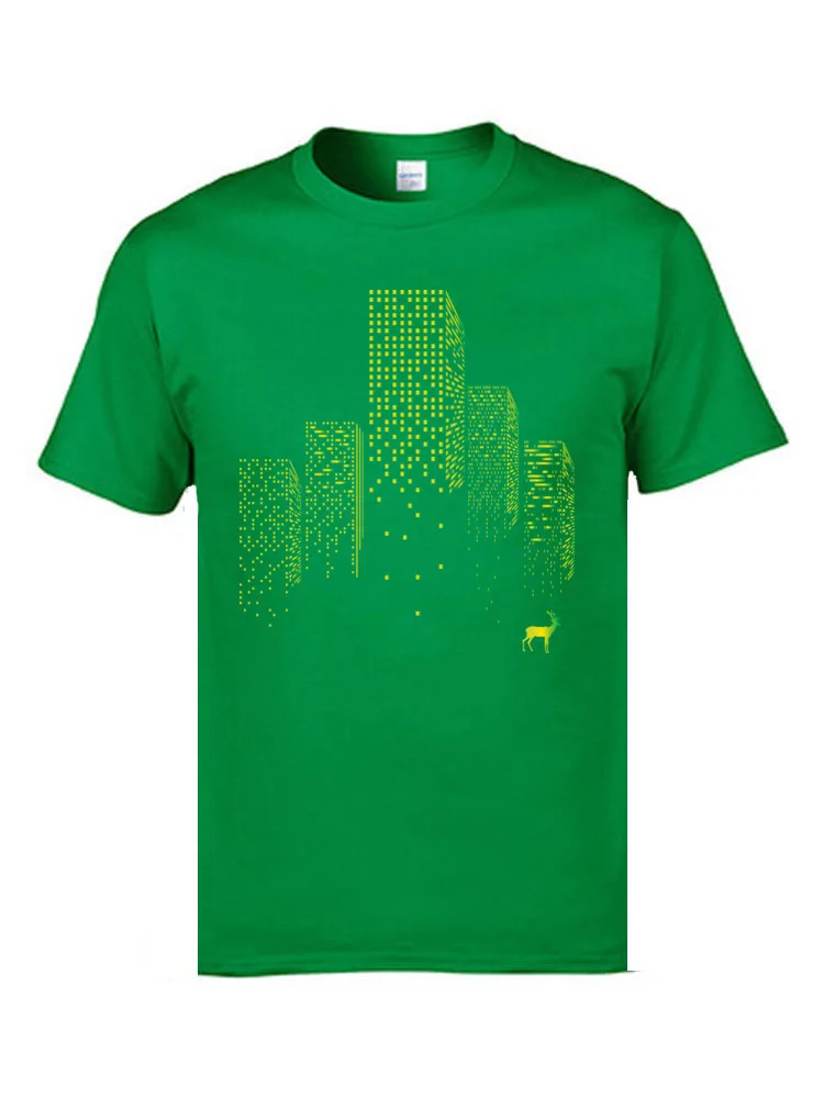 Birthday city deer Men's T Shirts Fashionable Autumn Short Sleeve Crewneck 100% Cotton Fabric Tees Design T-Shirt city deer green