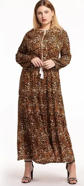 Мусульманская одежда цветы Модные принты повязки платья Хиджаб мусульманское платье макси Бангладеш Кафтан Дубай, Турция Халат - Цвет: Leopard