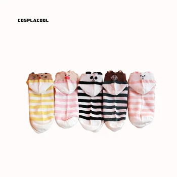 

[COSPLACOOL]Cute Striped Cartoon Animal Piggy/Panda Pattern Socks Women Japanese Harajuku Lovely Women Sokken Feminina Calcetine