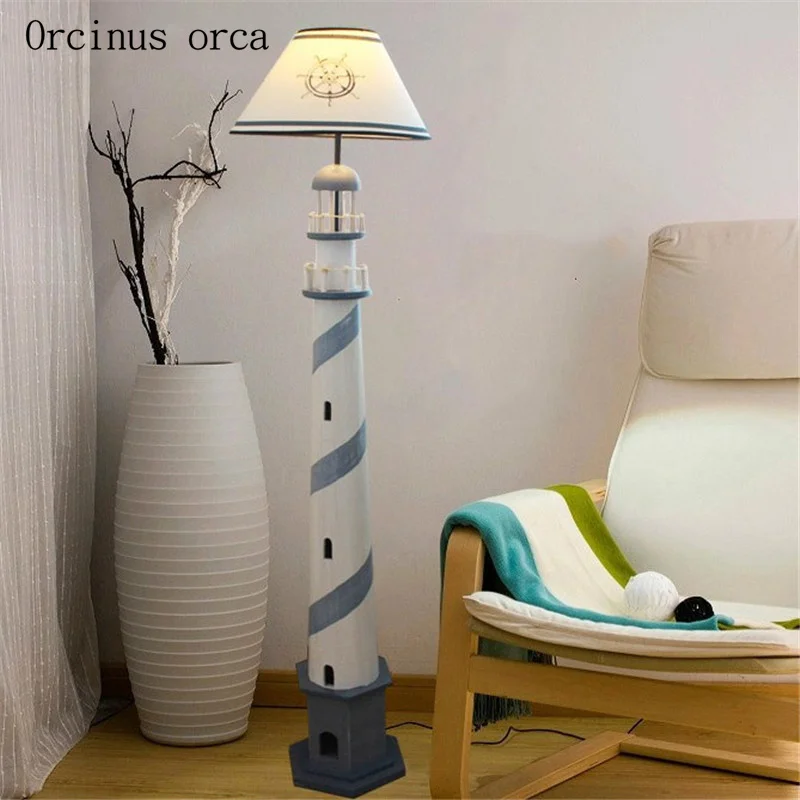 

Creative ocean blue lighthouse floor lamp children room bedroom bedside lamp Mediterranean LED floor lamp free shipping
