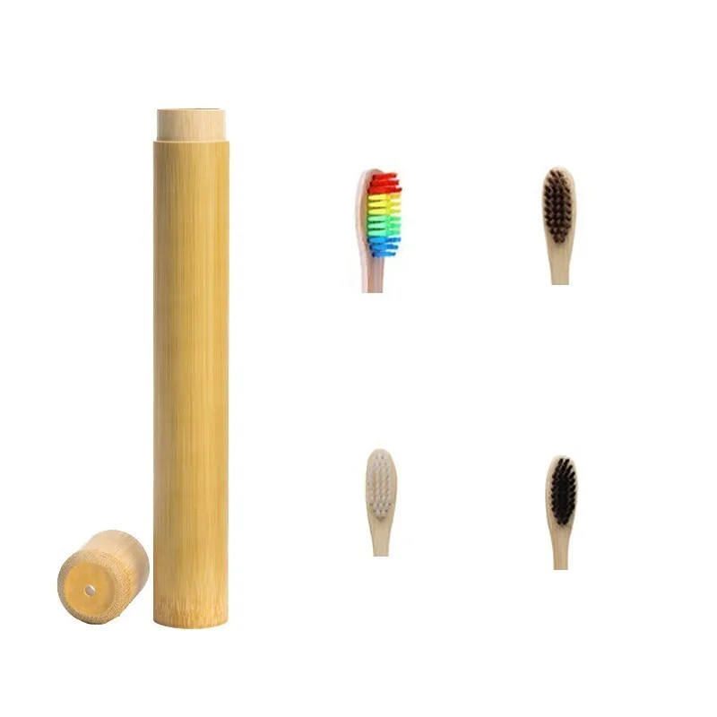 

1pc Rainbow Toothbrush +1pc Bamboo Tube Eco Friendly Natural Bamboo Toothbrush Travel Case Soft Head Teeth Brush 2pc Packing