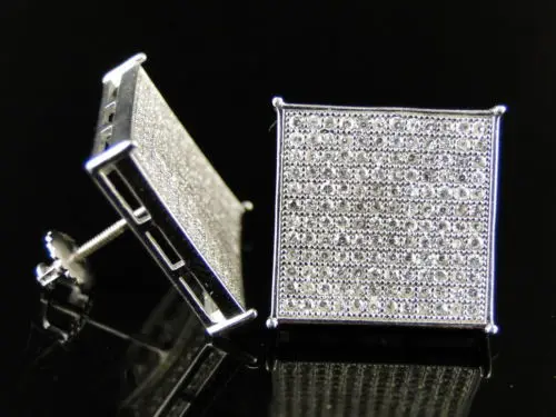 

2016 high quality micro pave cz bling bling iced out 925 silver big mens earring with screwback