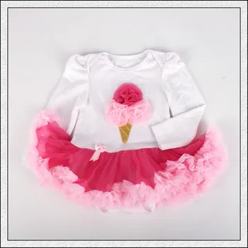 

1PC Pink Tulle Lace Romper Bowtie Cream Baby Girls Birthday Long Sleeve Tutu Dress for 0-12months Free Shipping
