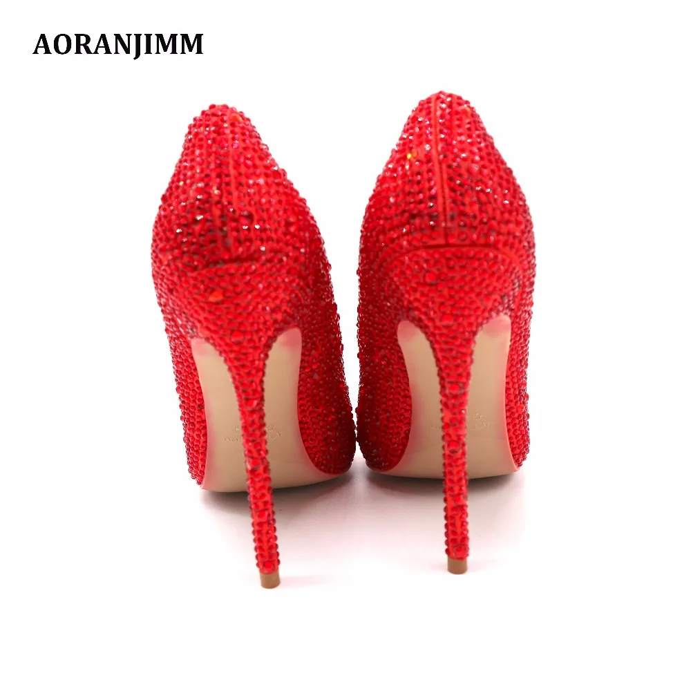 Реальное изображение aoranjimm Лидер продаж красный со стразами с острым носком женские Женские туфли на высоком каблуке туфли-лодочки свадебные туфли