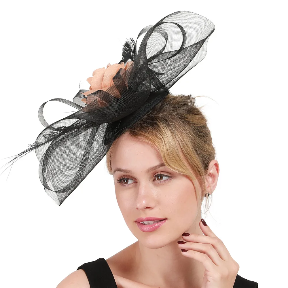 Elegant Black Big Fascinator Hat Women 