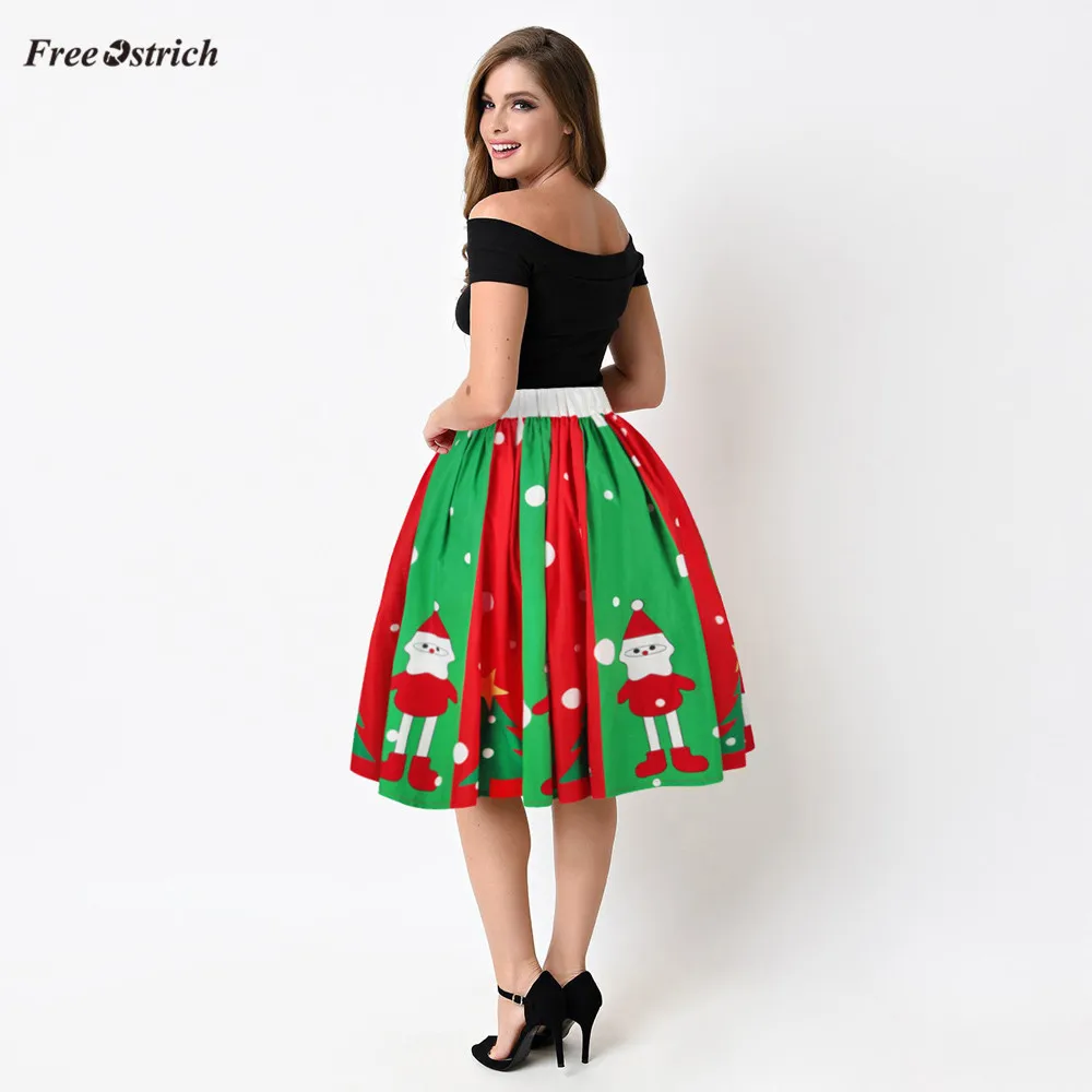 Бесплатная Страусиная одежда женская юбка Женская рождественская Санта 3D принт расклешенная эластичная высокая Талия бальное платье для