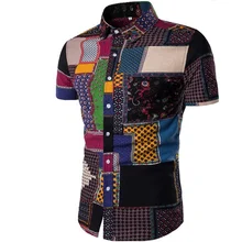 Летний Для мужчин тонкий Повседневное из хлопка и льна с цветочным принтом с короткими рукавами рубашки для мальчиков/мужской лен ткань тонкая Повседневное рисунок Гавайи, топы