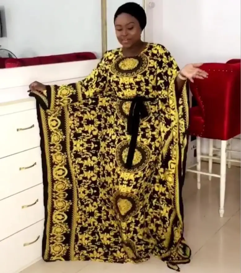 

Free Size New Fashion Chiffon Super Size African Loose Long Dashiki Traditional Party Dress For Lady