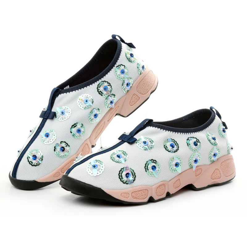 2017sapato feminino Small pepper with paragraph shoes new beaded sequins rhinestone flowers motion shoes font b