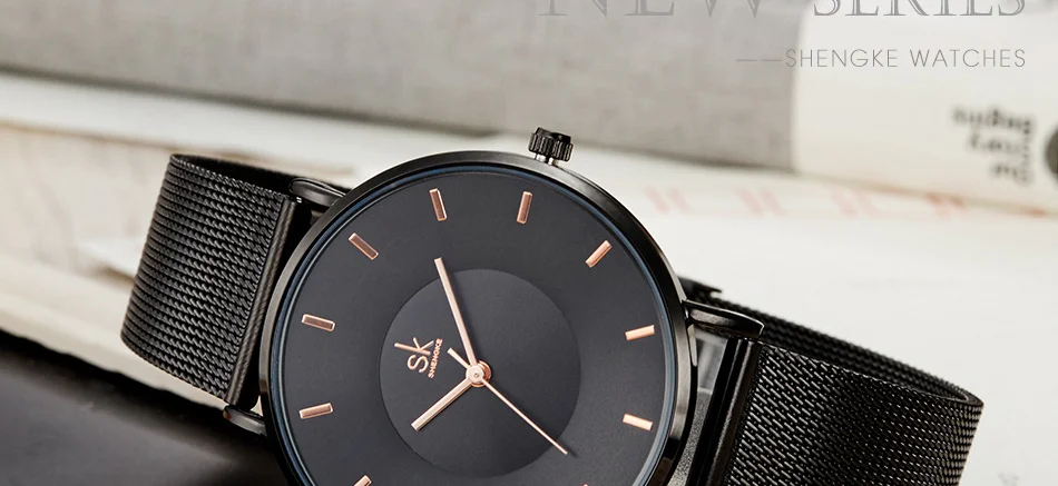 Shengke, модные черные женские часы,, высокое качество, ультра тонкие кварцевые часы для женщин, элегантное платье, женские часы, Montre Femme SK