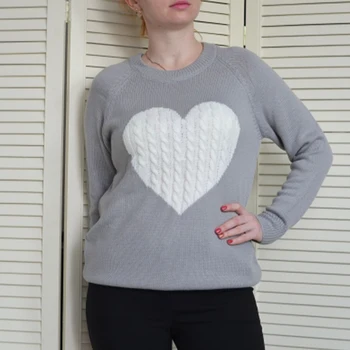 

2019 Autumn Winter Women Sweaters Heart Pattern Printed Long Sleeve Tops O-Neck Lovely Pullovers Knitted Loose Sweaters Tops