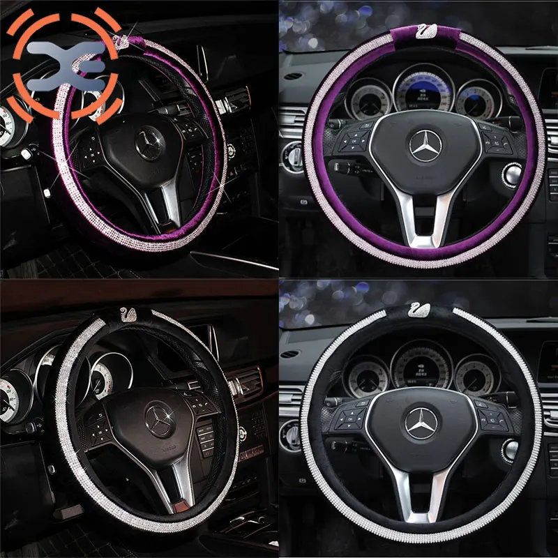 

Rhinestone Steering Cover 2 Colors Diameter 38cm Steering Wheel Cover All Season Steering Wheel Cover For Women