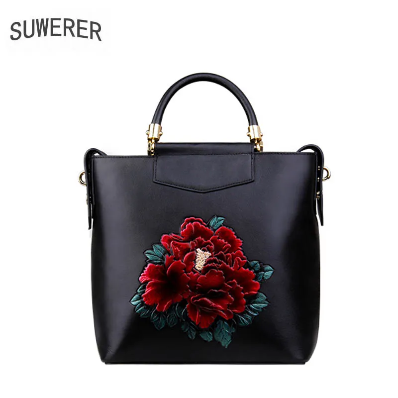 

SUWERER 2018 New Genuine Leather women bag for women fashion luxury handbags women bag designer Embossing leather tote bag