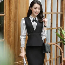 Novelty Black Slim Fashion Blazer Suits With Vest and Skirt for Ladies Office Professional Blazers Uniform Styles Plus Size