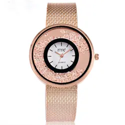 Yueshang Лидер продаж Модные нержавеющая сталь Розовое золото и серебро Группа Кварцевые часы Роскошные для женщин со стразами часы