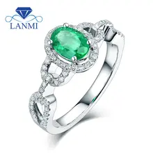 Oval 5x7mm Natural Gemstone In Solid 14Kt White Gold Green Emerald Ring Diamond Jewelry for Women G090458